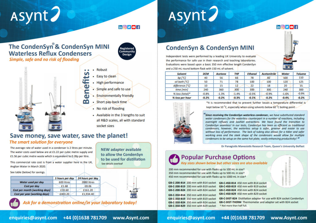 CondenSyn green replacement for water condensers in the laboratory