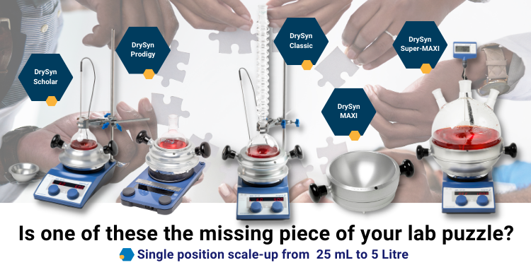 DrySyn oil-free heating blocks for single position reactions in round bottom flasks - from Asynt