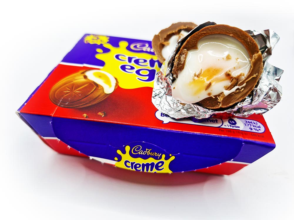 Cadbury Creme Egg showing fondant centre