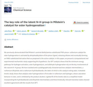 Colgate University Chianese Group paper - Milstein's Catalysts