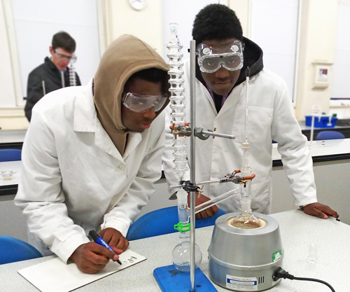 CondenSyn and distillation adapter evaluation - showing students using the apparatus at Thomas Rotherham College (UK)