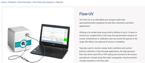 Flow-UV is an affordable and compact solid state spectrophotometer designed for both flow chemistry and batch applications. From Asynt and Uniqsis