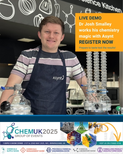 Dr Josh Smalley with Asynt at CHEMUK 2025 - 21-22 May for an edible demo!