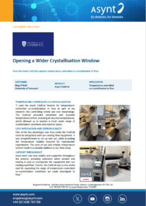 Asynt ColdCoil customer evaluation flow chemistry case study with Meg O'Neill from University of Liverpool UK